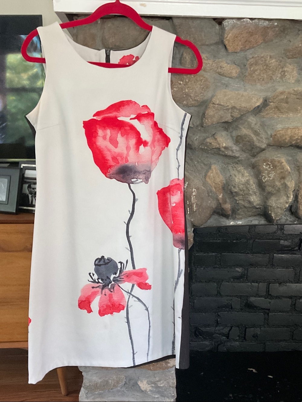 Sleeveless White Mini Dress with Red Floral Print